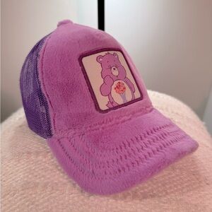 Care Bears + Overlord Purple share bear plush trucker hat *rare*